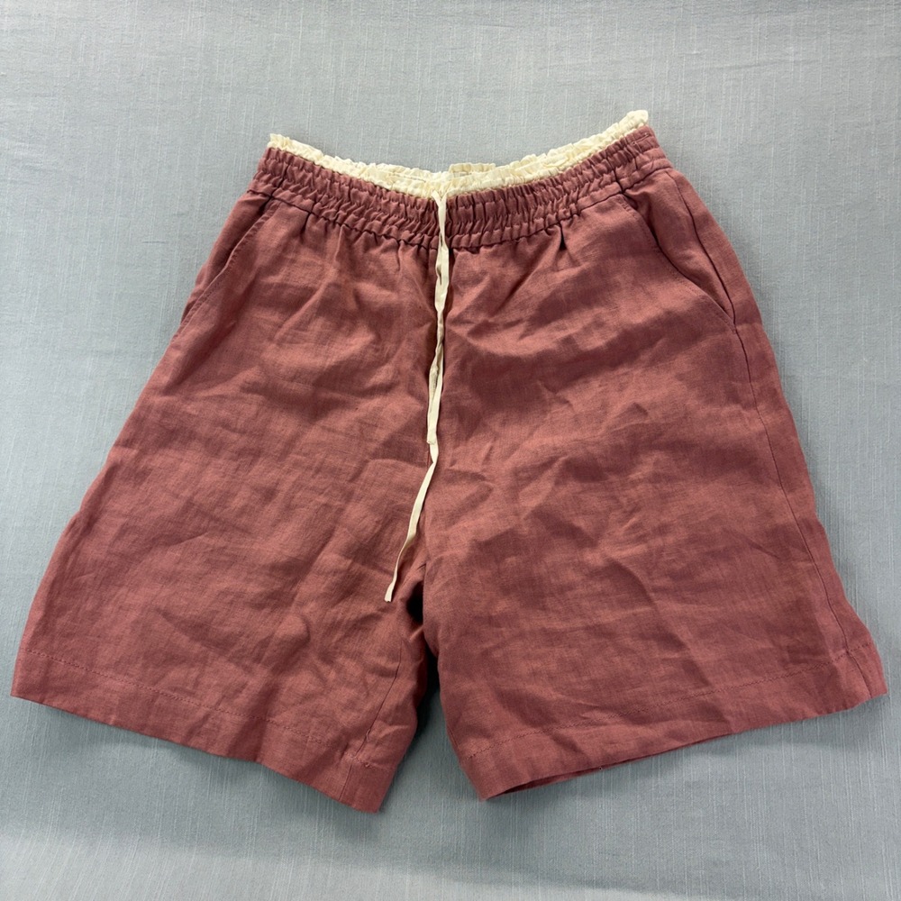 Zara Shorts Womens Large Linen Blend Pink Mauve Elastic Waist Drawstring